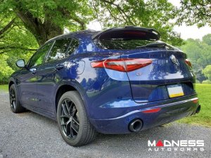 Alfa Romeo Stelvio Complete Exterior Styling Kit - Roof Spoiler + V Shield Grill Frame + Emblem Frame Kit - Carbon Fiber - Feroce Carbon Alfa Romeo Stelvio Complete Exterior Styling Kit - Roof Spoiler + V Shield Grill Frame + Emblem Frame Kit - Carbon Fiber - Feroce Carbon